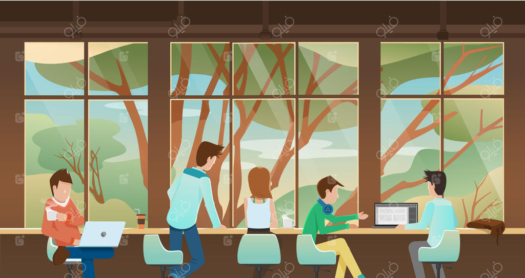 کار در کنار هم مقابل پنجره‌ای با منظره‌ی طبیعت بیرون