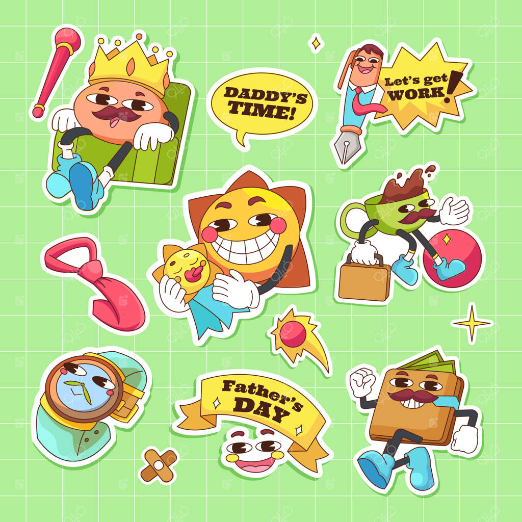 برچسب‌های شاد روز پدر با استایل نوستالژیک دهه‌های ۷۰، ۸۰ و ۹۰