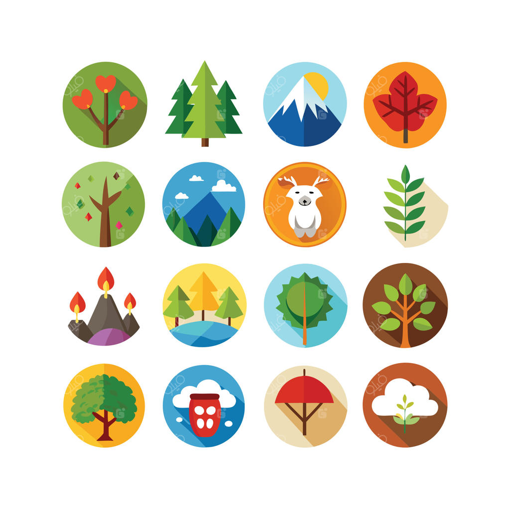 تصویرسازی مجموعه آیکون‌های طبیعت