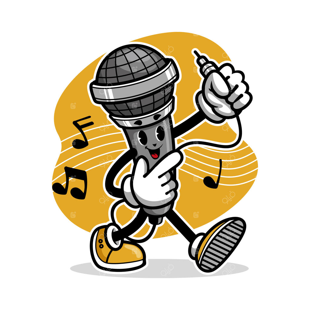 تصویر کارتونی میکروفون سیاه نقاشی دستی شده