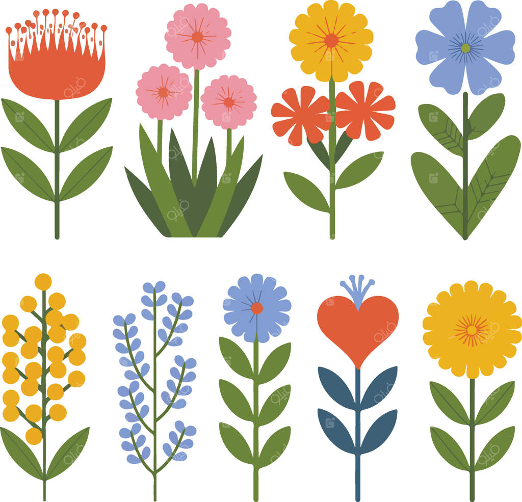 مجموعه برچسب‌های گل و طبیعت بهاری