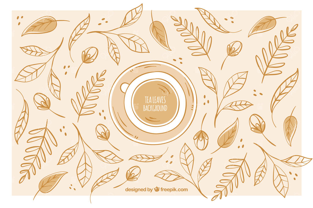 پس‌زمینه برگ‌های چای با فنجان چای
