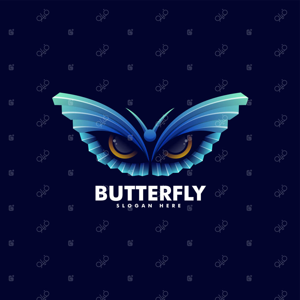 تصویر لوگو وکتور پروانه با سبک رنگارنگ و گرادیان