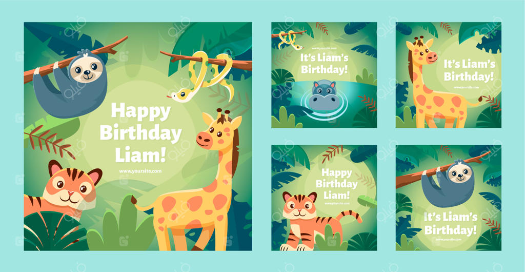 مجموعه پست‌های اینستاگرام جشن تولد با تم جنگل تخت