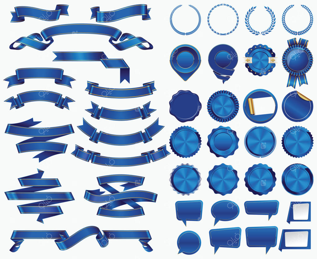 مجموعه‌ای از روبان و برچسب‌های آبی