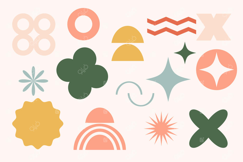 اشکال هندسی مدرن و امروزی، عناصر ترند و معاصر با فرم‌های پایه و شکل‌های انتزاعی کمینه‌گرا. تصویر وکتور