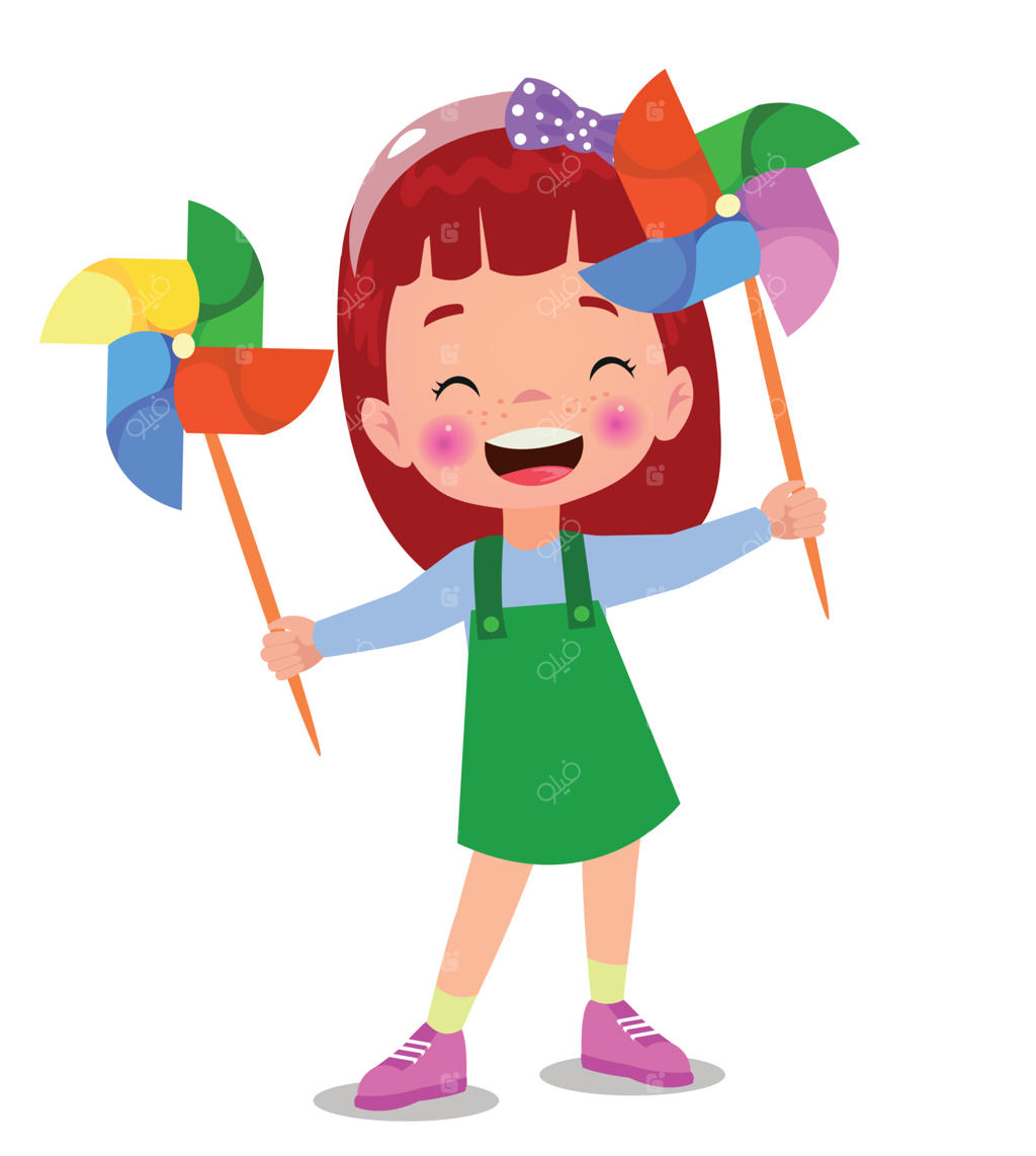 کودکان زیبا با بادنما در دست