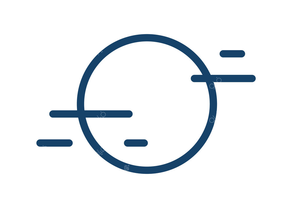 آیکون ساده با مه و ماه کامل یا قرص خورشید. نماد هوای مه‌آلود به سبک خطی. تصویرسازی برداری خطی و مسطح، جدا شده بر روی پس‌زمینه سفید.