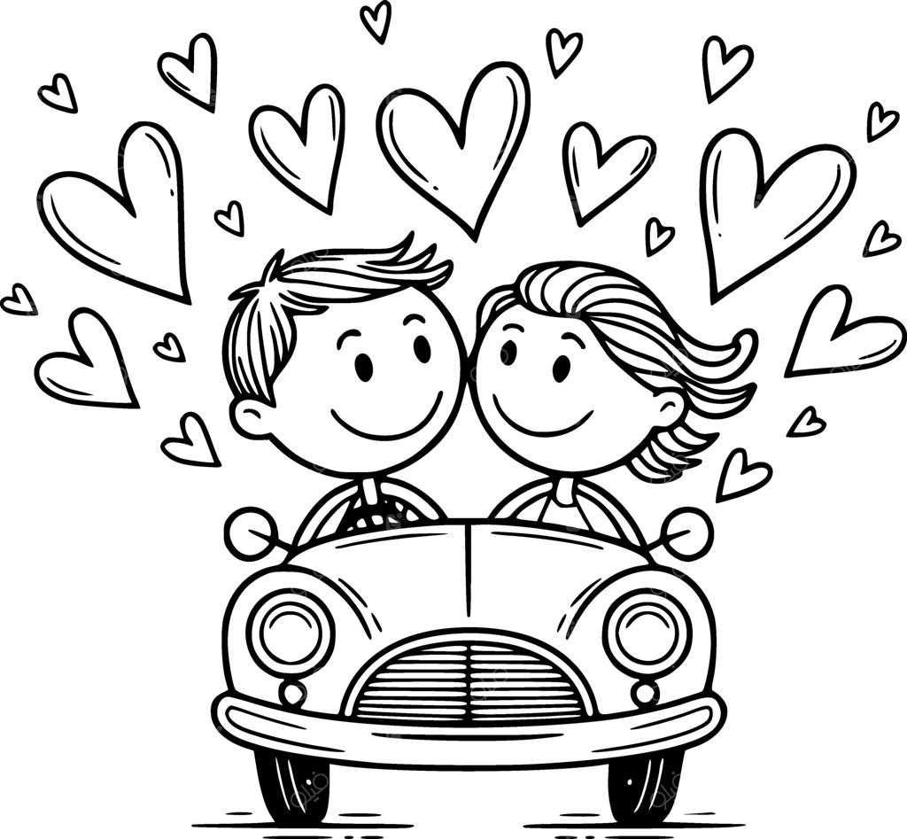 تصویر کلاسیک ماشین عروس با عروس و داماد