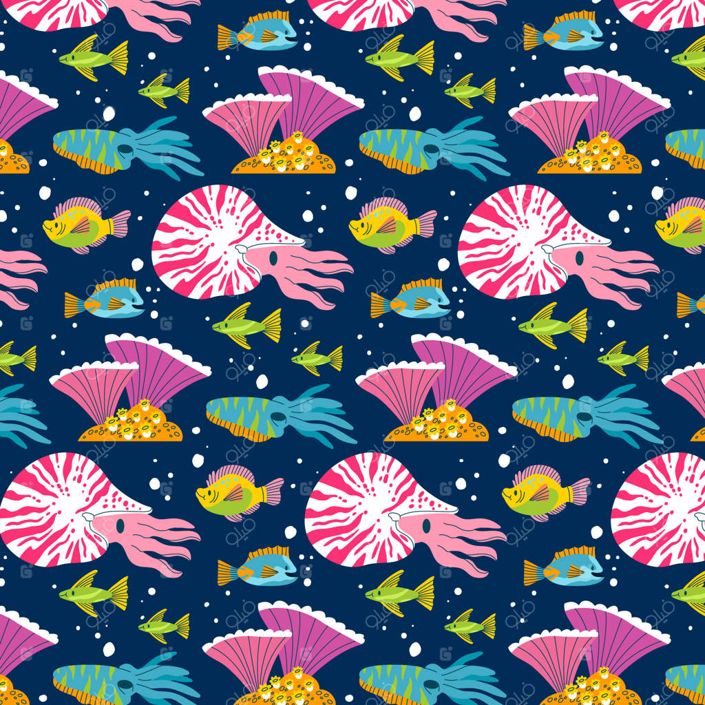 طراحی پترن جانداران دریایی تخت