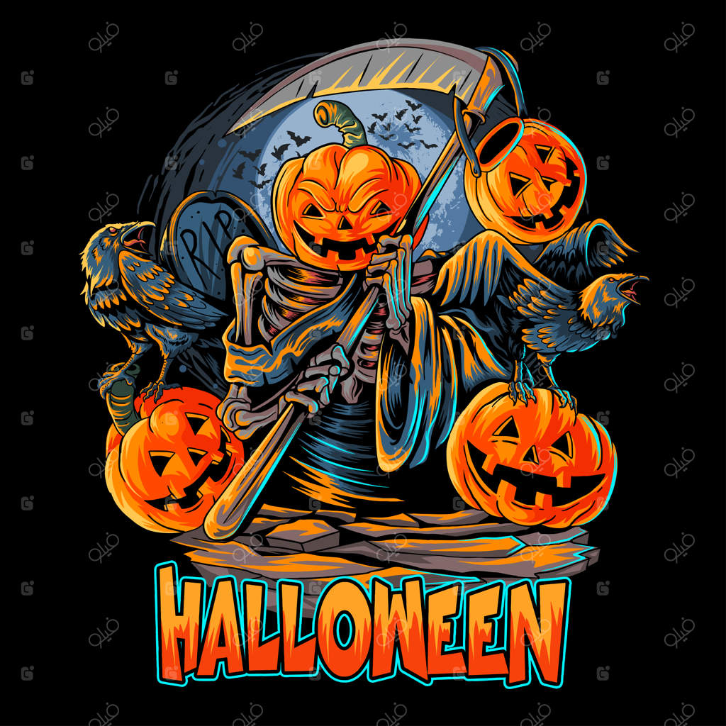 فرشته مرگ با سر کدو تنبل برای هالووین