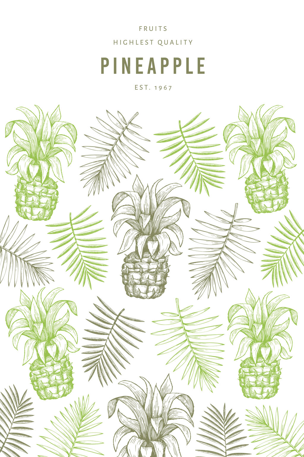 پترن بنر با آناناس‌های دست‌ساز و برگ‌های گرمسیری.