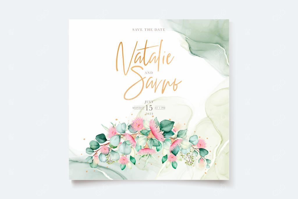 کارت دعوت عروسی با طرح گل اکالیپتوس