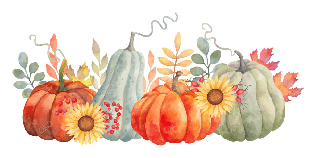 تصویرسازی پاییزی کدو تنبل و آفتابگردان با آبرنگ وکتور حرفه‌ای