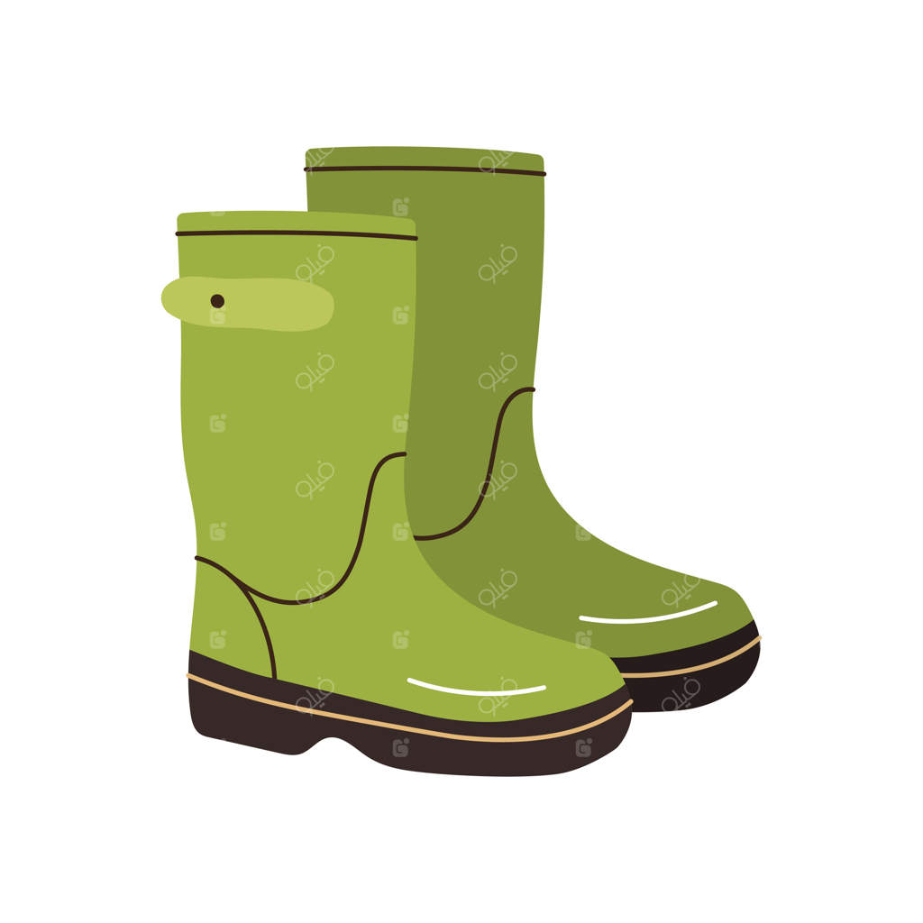 چکمه‌ باغبانی سبز. کفش سبز برای باران. تصویر تخت. روی زمینه سفید.