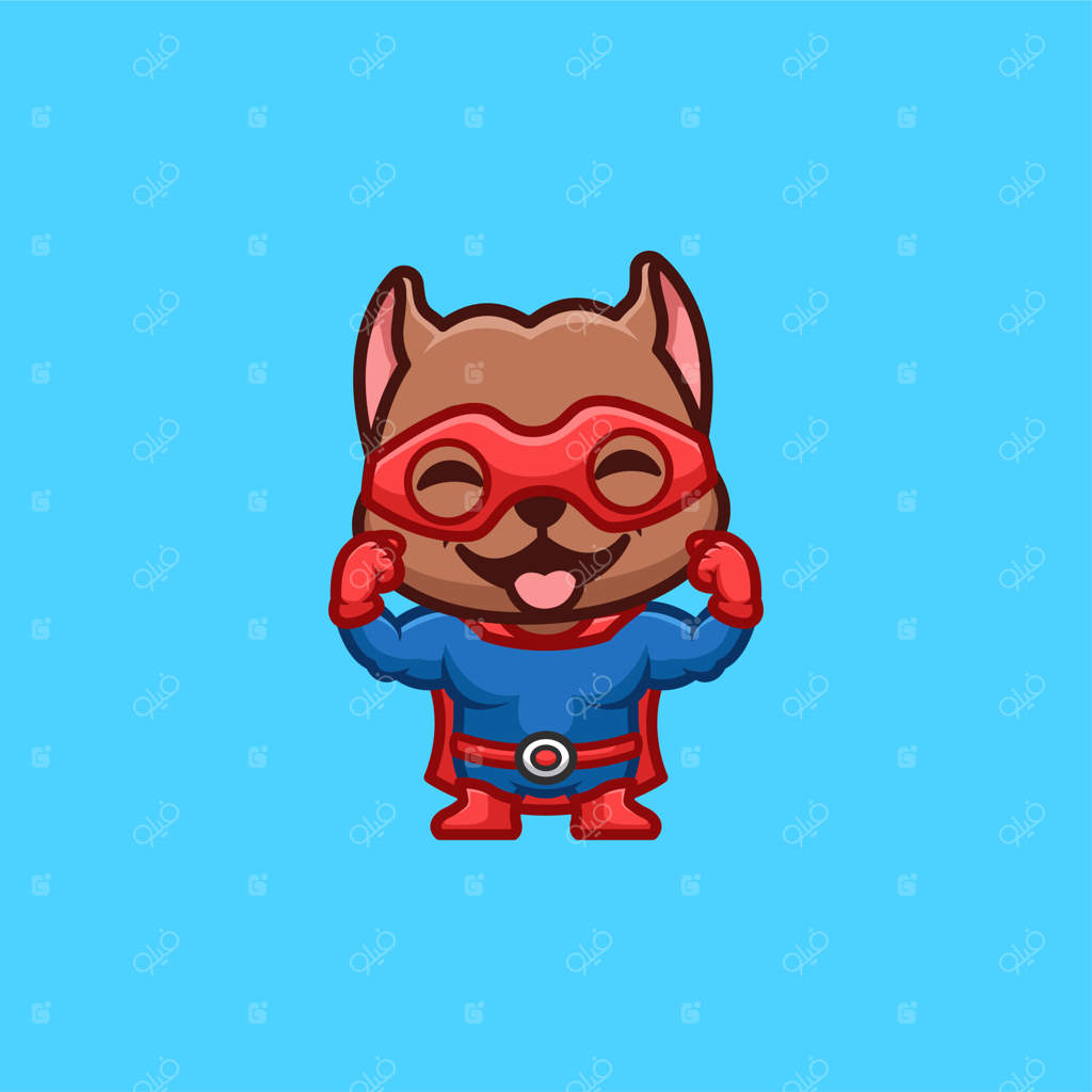 لوگو کارتونی بامزه و خلاقانه سگ پیتبول سوپرقهرمان