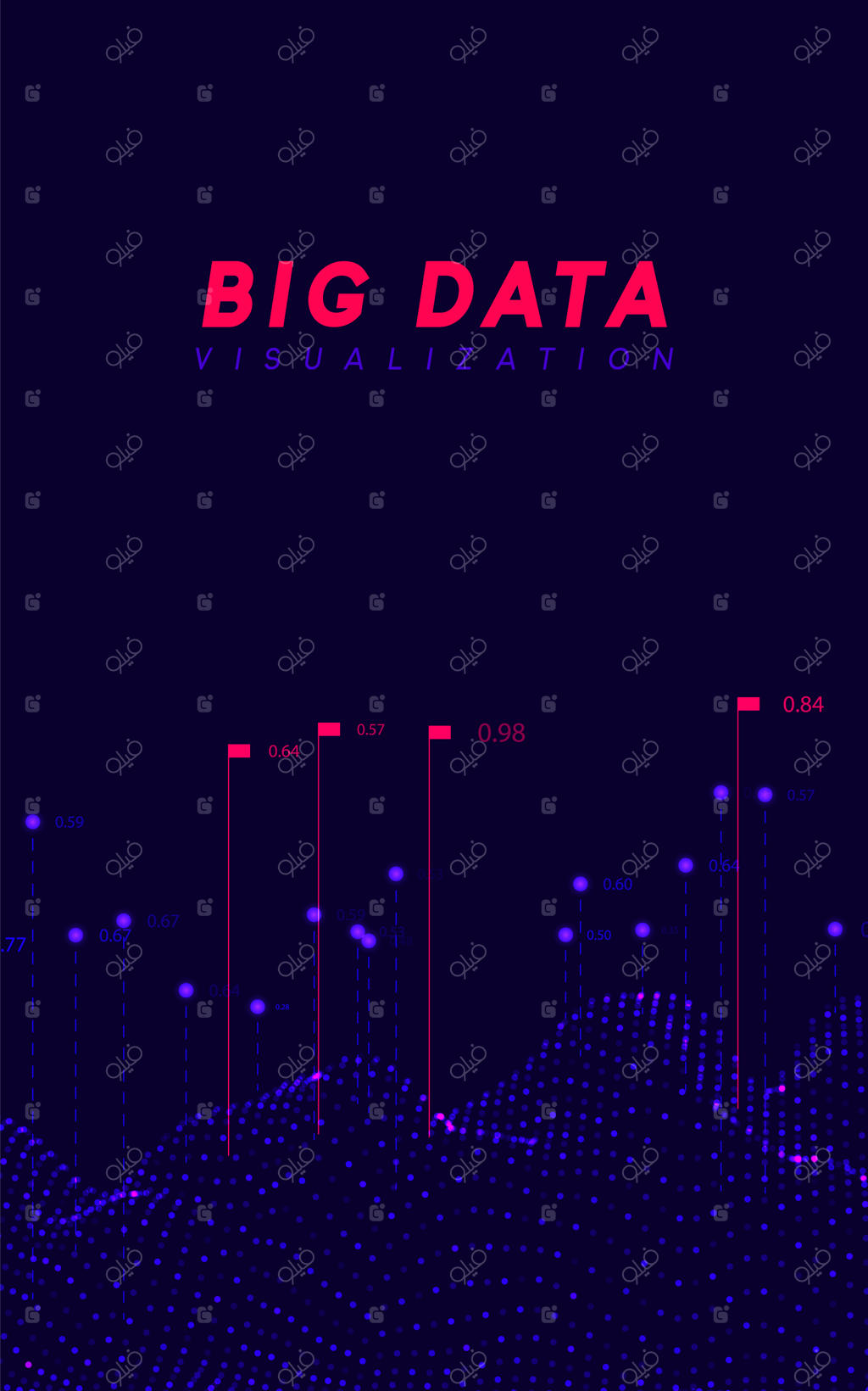 بصری‌سازی کلان داده. فناوری موج اطلاعات. پس‌زمینه انتزاعی آینده‌نگر داده‌های بزرگ دیجیتال. محاسبه و پردازش داده‌های تحلیلی. تصویرسازی برداری