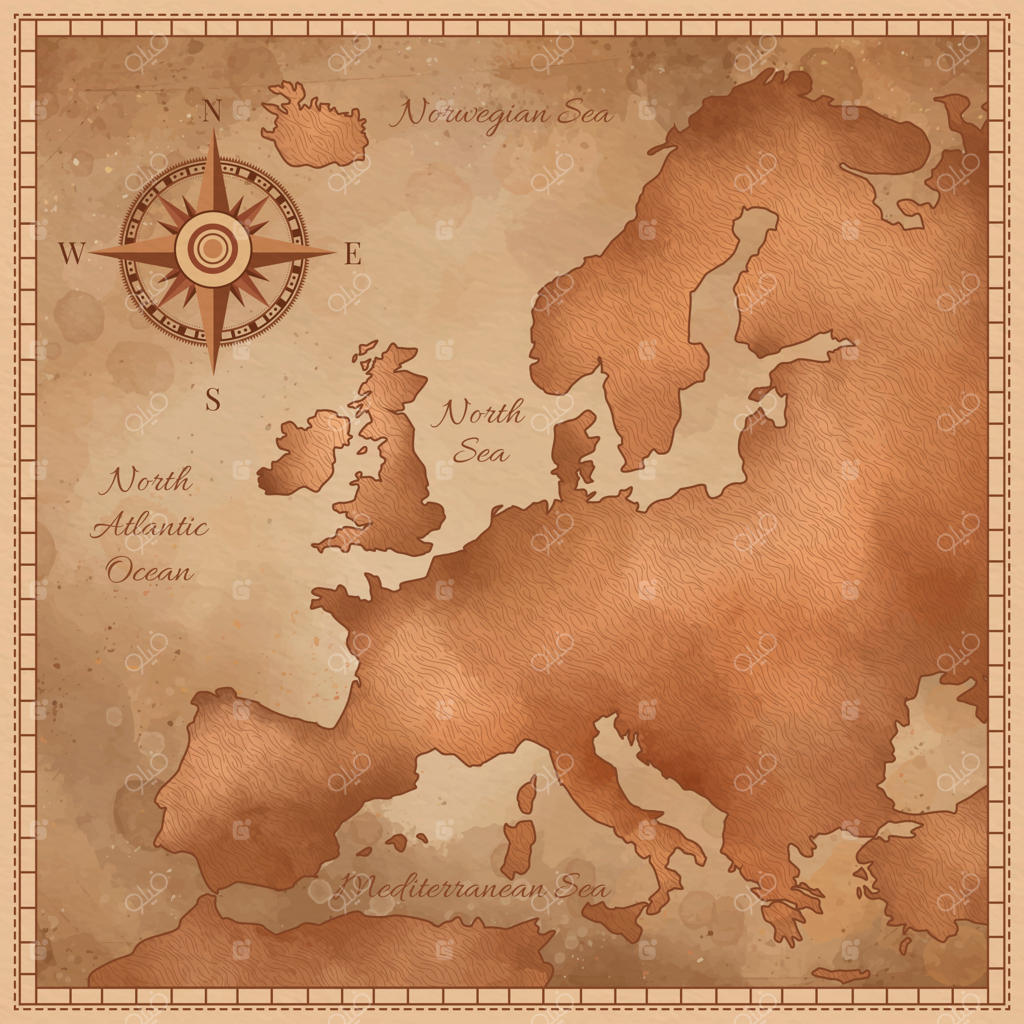 نقشه قدیمی اروپا به سبک آبرنگ