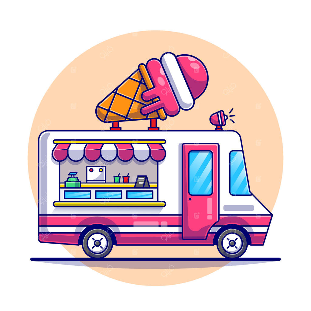 تصویر کارتونی ماشین بستنی‌فروشی.