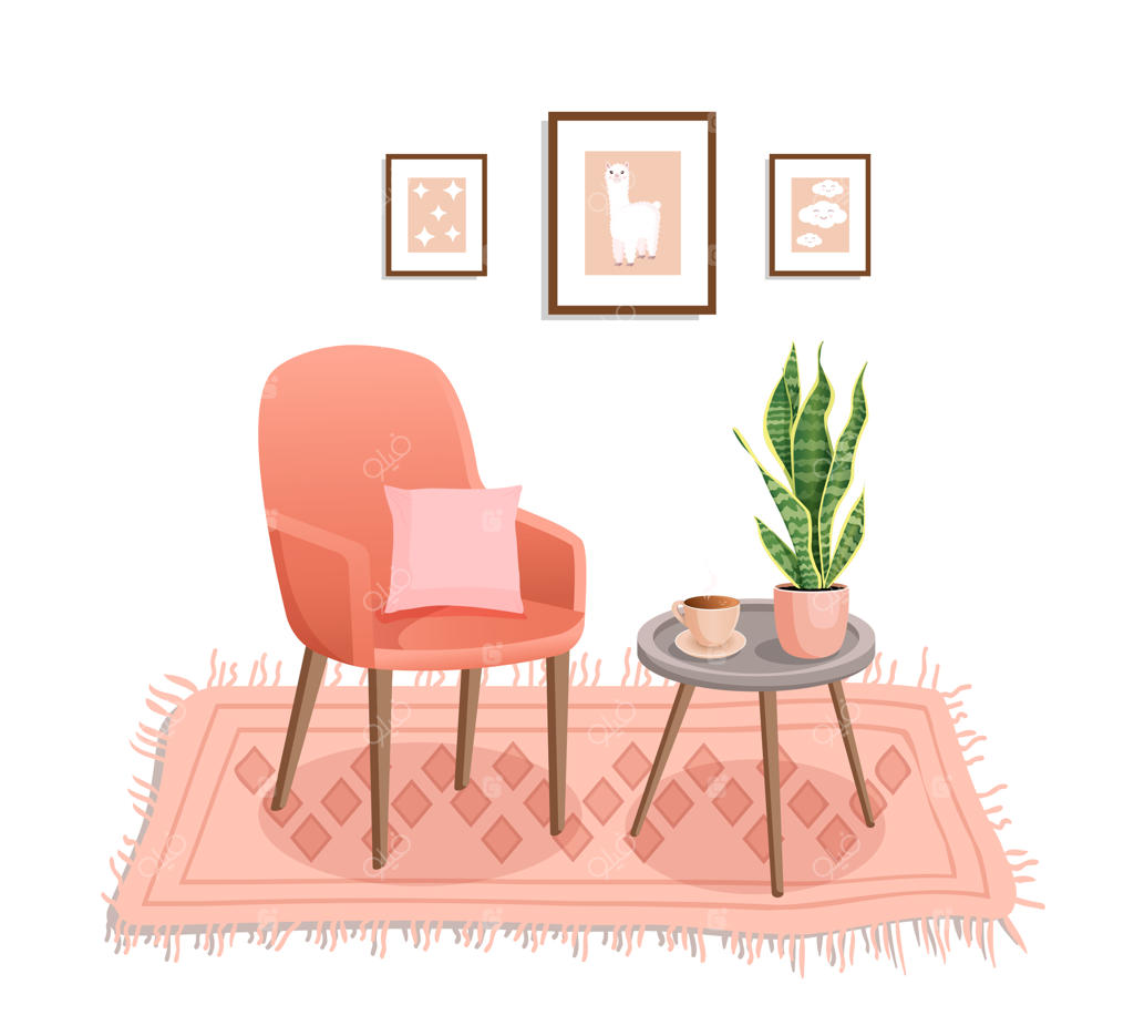 طراحی داخلی زیبا با مبلمان مدرن و گیاهان در یک اتاق دنج دارای صندلی راحتی و میز کوچک