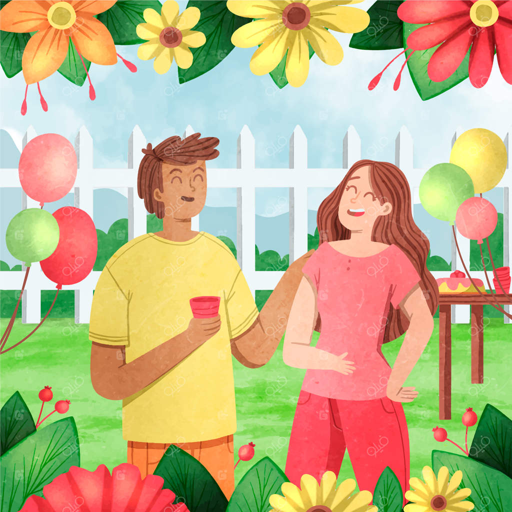 تصویرسازی مهمانی باغ با آبرنگ