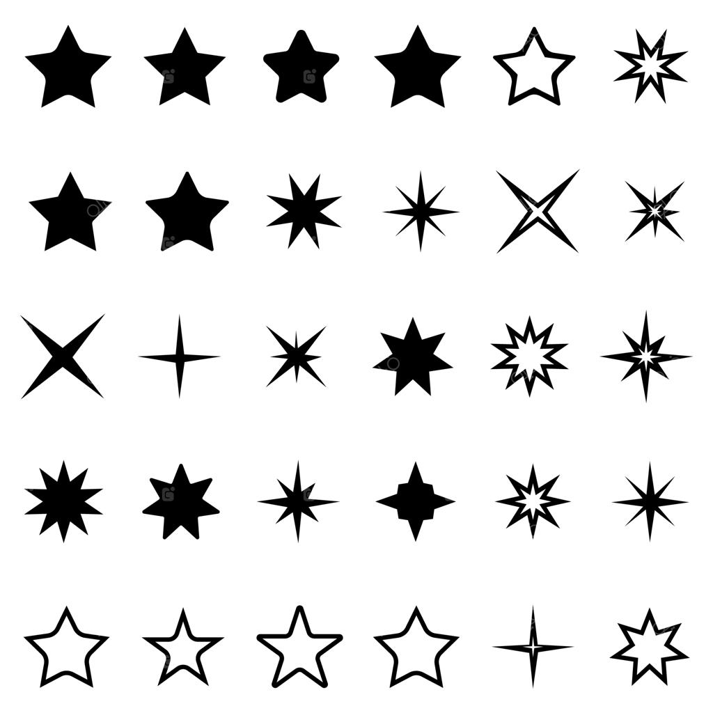 مجموعه آیکون‌های ستاره خطی و تخت؛ ست نمادهای درخشش و تلالو نور