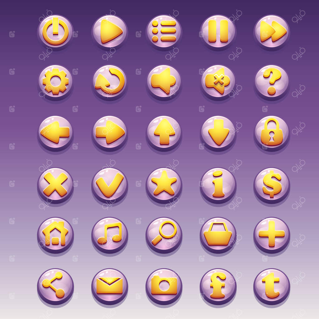 مجموعه بزرگی از دکمه‌های جذاب با تصاویر متفاوت برای رابط کاربری و طراحی وب