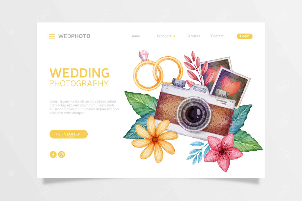 صفحه فرود عروسی با طراحی آبرنگ