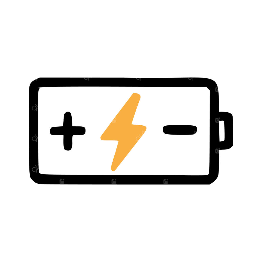 تصویر ساده‌ای از یک باتری با نماد صاعقه که نمایانگر انرژی و قدرت است. طراحی مینیمالیستی است و از رنگ‌های سیاه و زرد استفاده می‌کند.