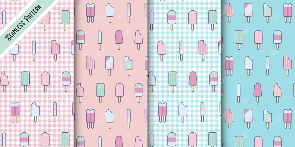 مجموعه طرح‌های بدون درز بستنی‌های بامزه در چهار رنگ پاستلی