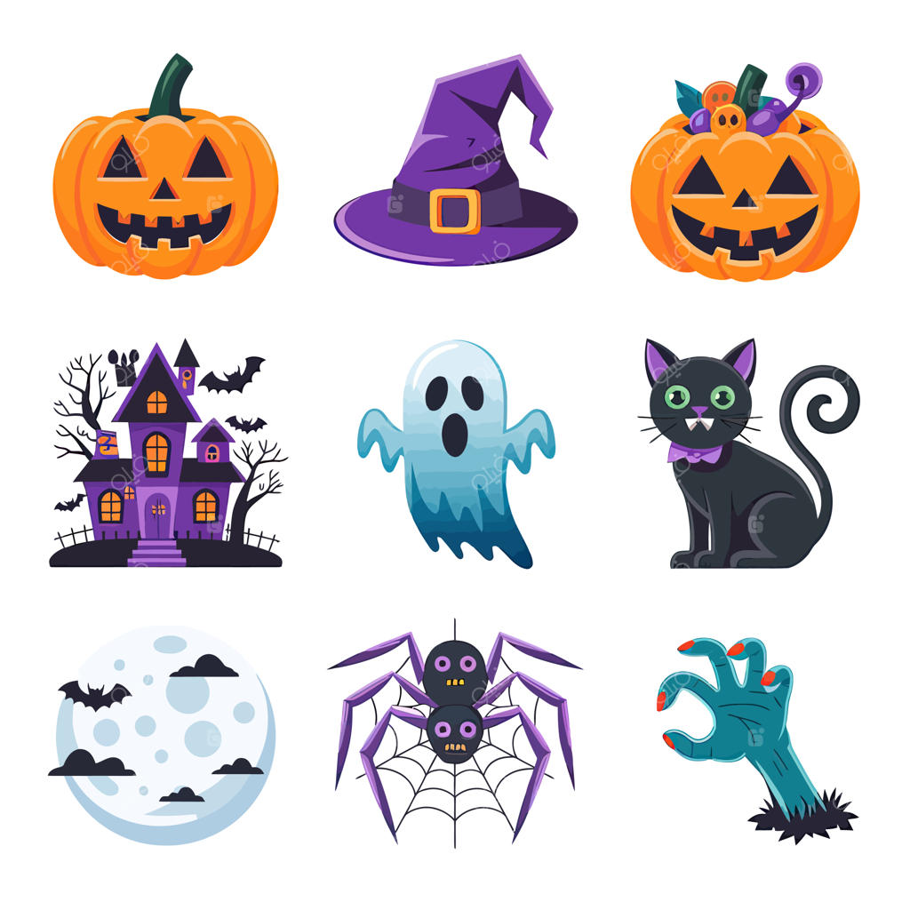 تصویرسازی وکتور دوبعدی طرح تیشرت هالووین با کاراکتر روح و شمع‌های داخل کدو تنبل حکاکی‌شده