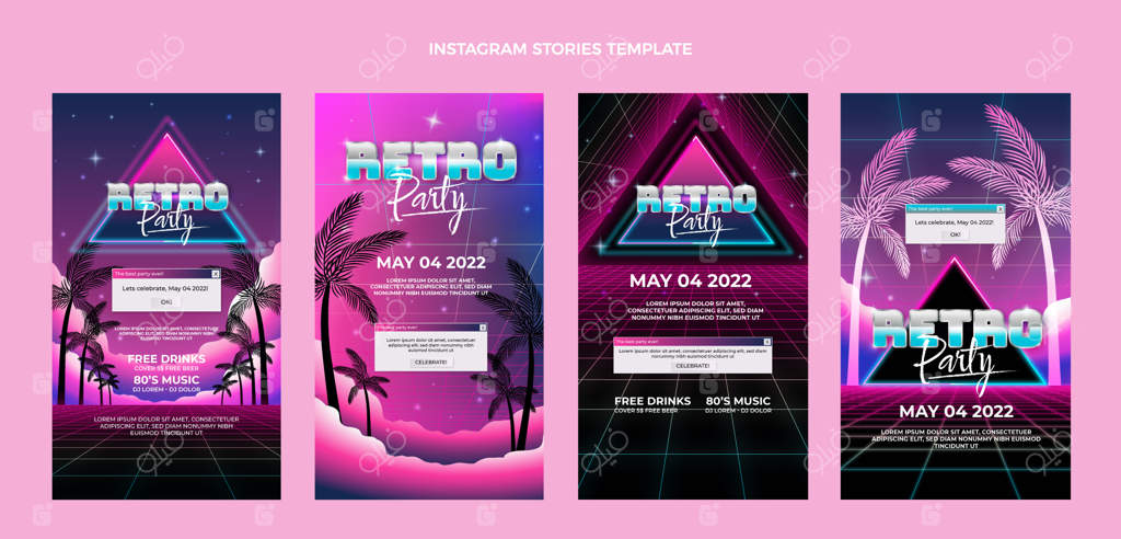 داستان‌های اینستاگرام مهمانی دیسکو با تم رنگارنگ و رترو وپرویو