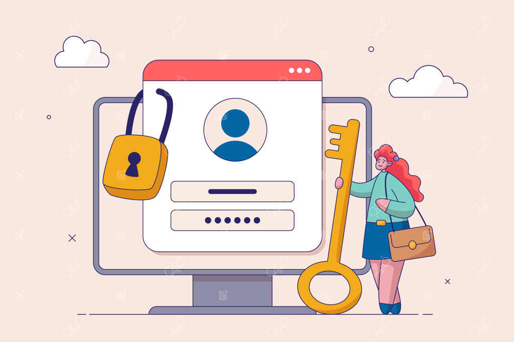 مفهوم احراز هویت آنلاین و رمز عبور قوی برای امنیت سایبری و حفاظت بالا هنگام ورود به سیستم
