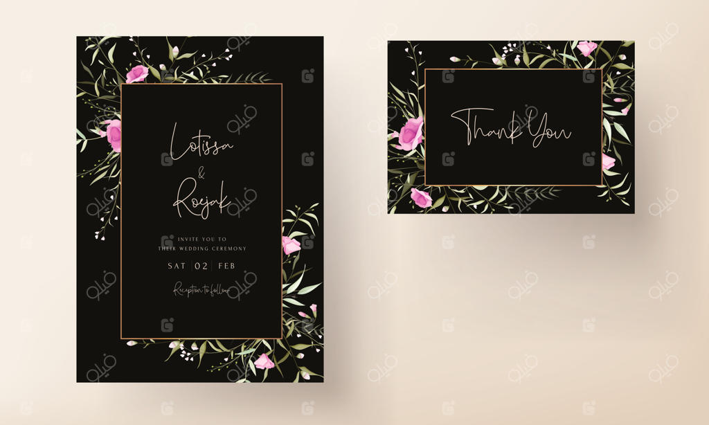 قالب کارت دعوت عروسی با طرح گل‌های وحشی و زیبا