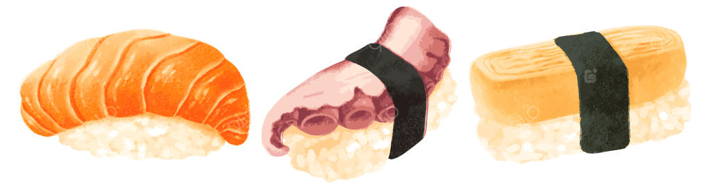 مجموعه‌ای از نقاشی‌های آبرنگی غذاهای ژاپنی سوشی