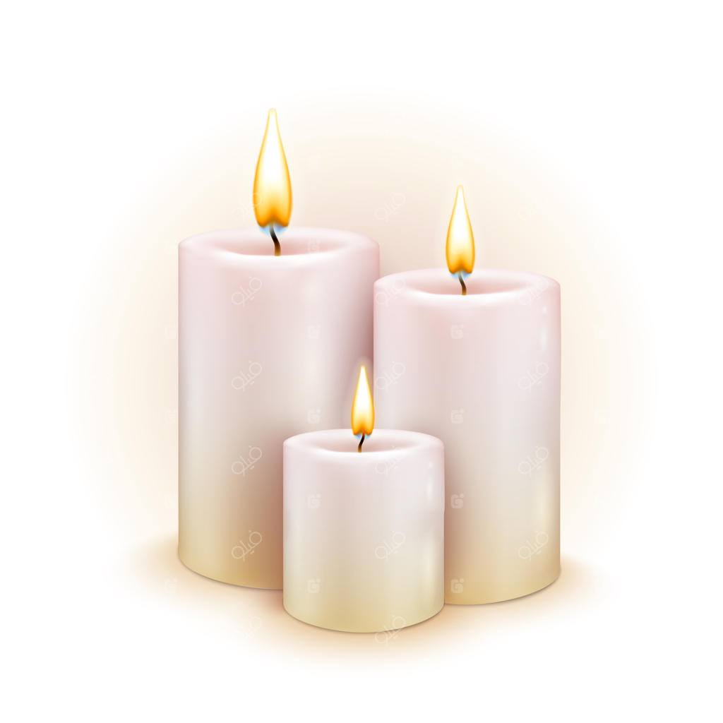 مجموعه شمع‌های طبیعی و روشن با پس‌زمینه سفید