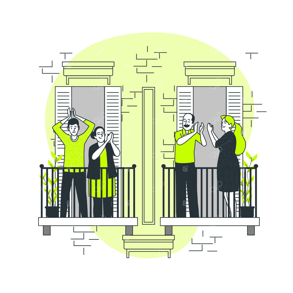 تصویر مفهومی از تشویق مردم در بالکن‌ها