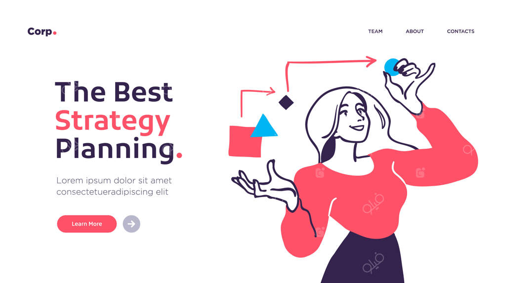 پترن صفحه فرود برای تحلیل و برنامه‌ریزی کسب‌وکار دیجیتال به سبک مدرن و تخت