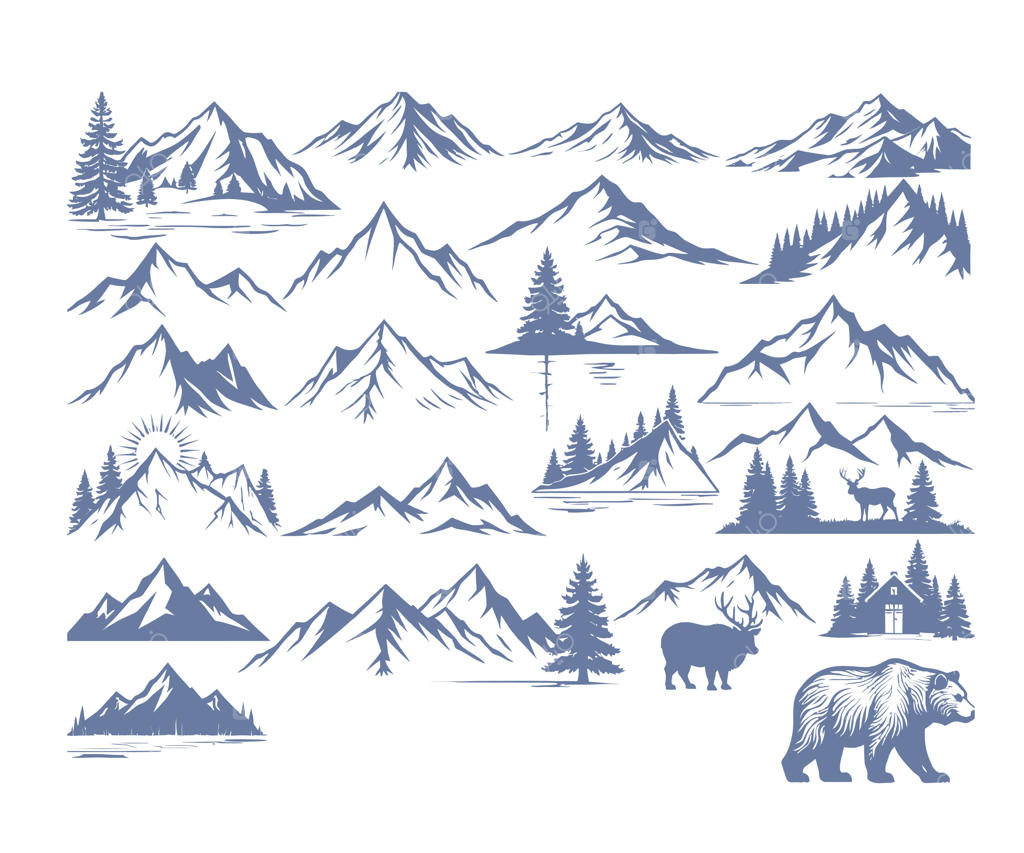 مجموعه مناظر کوهستانی به همراه حیات وحش و درختان