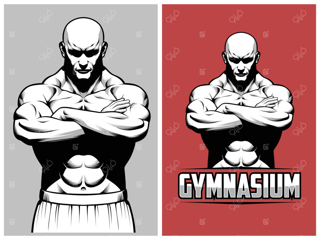 مرد تنومند دست به سینه در حال نمایش عضلات