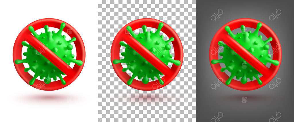 نشان توقف ویروس یا کروناویروس ۲۰۱۹-nCoV با سلول‌های سبزرنگ روی زمینه سفید