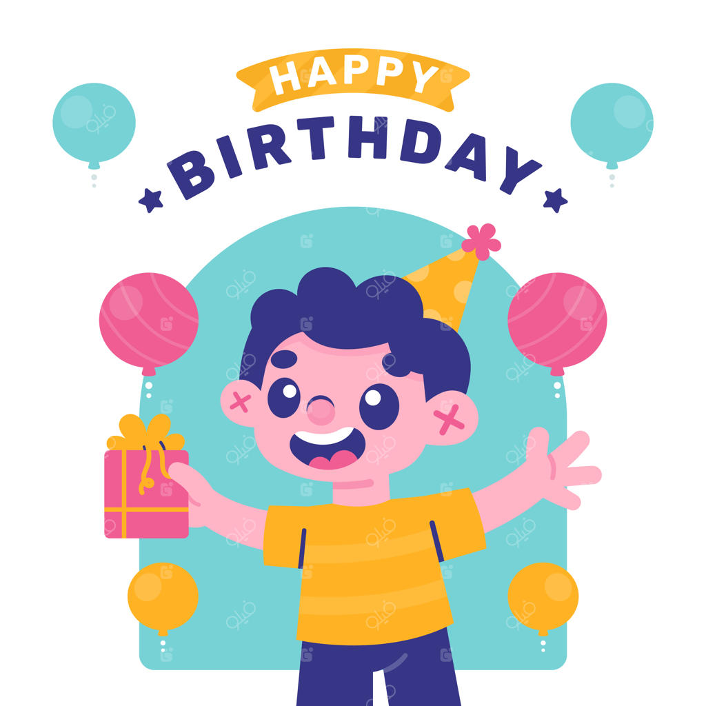 تبریک تولد با پسر بچه‌ای که هدیه در دست دارد