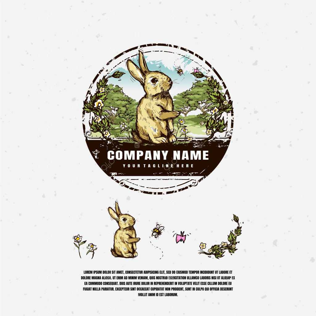 طراحی و تصویرسازی لوگوی خرگوش در باغ