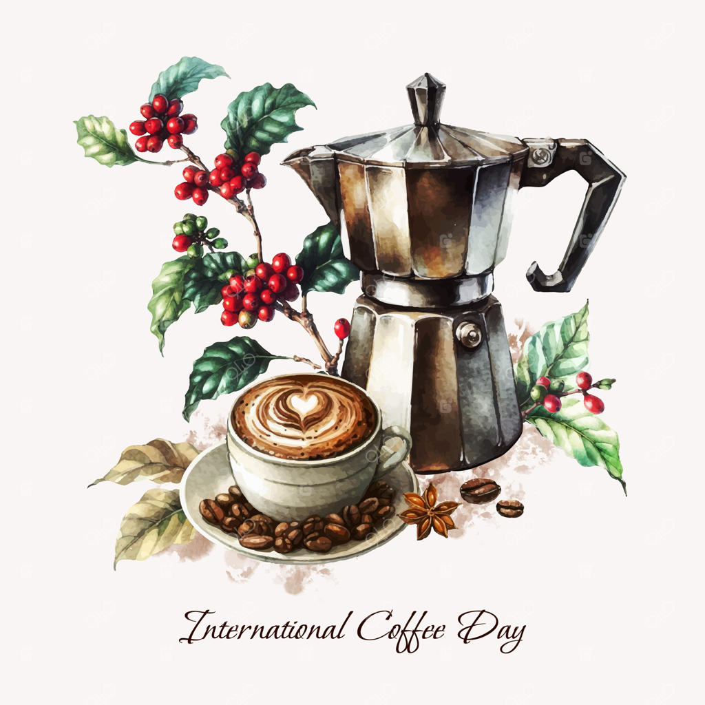 طرح آب‌رنگی روز جهانی قهوه