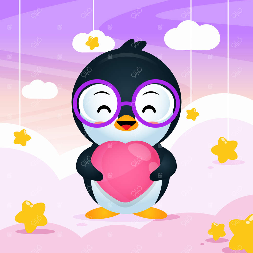 پنگوئن بانمک و شاد با قلبی در دست