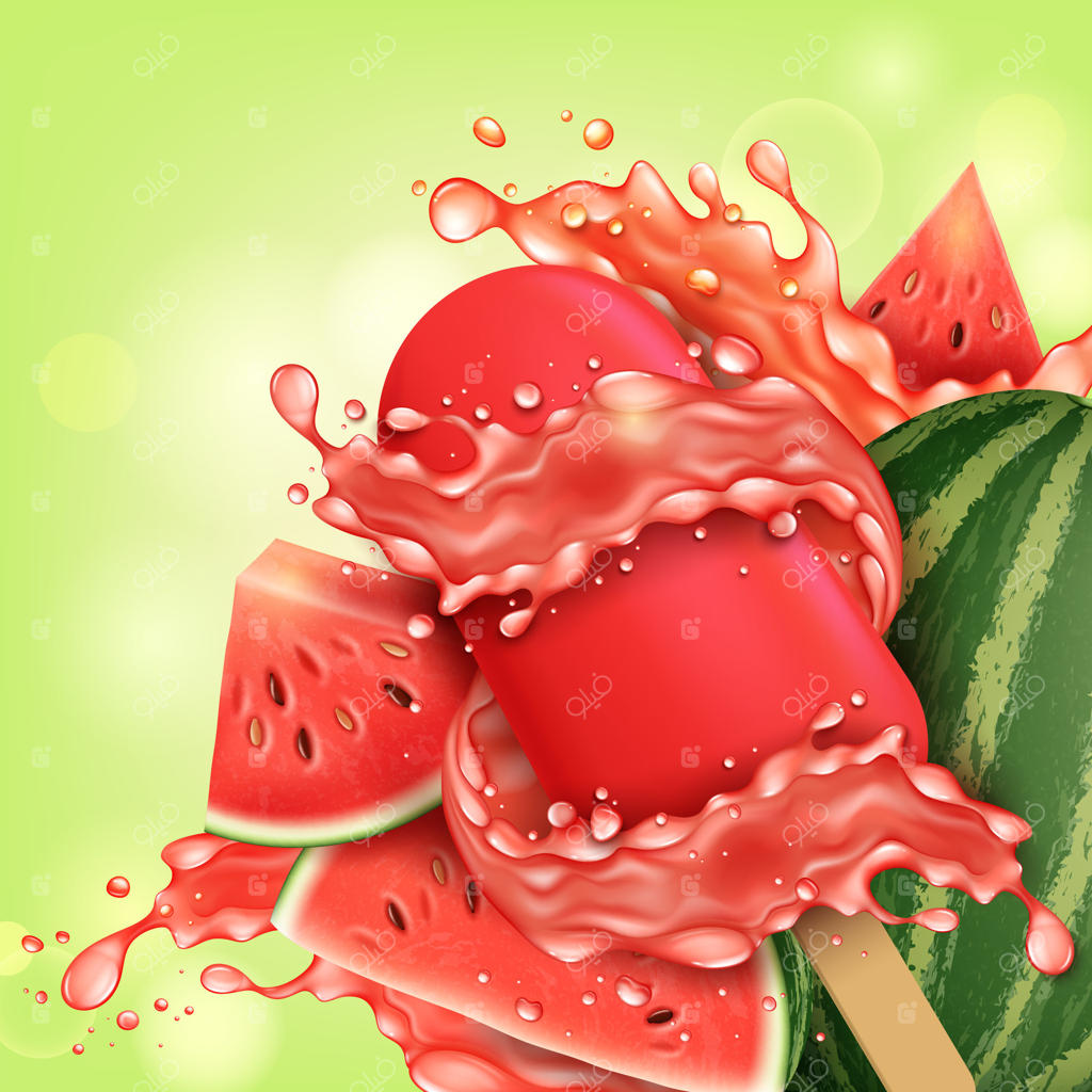 پس‌زمینه واقع‌گرایانه با جزییات دقیق از طرح بستنی یخی هندوانه سه‌بعدی وکتور