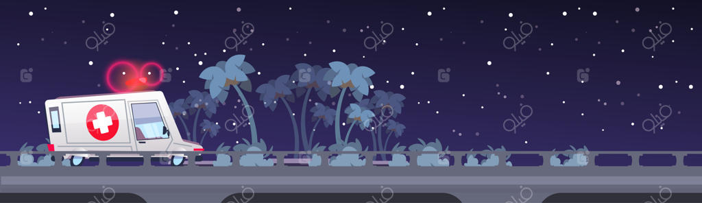 آمبولانس در جاده در شب