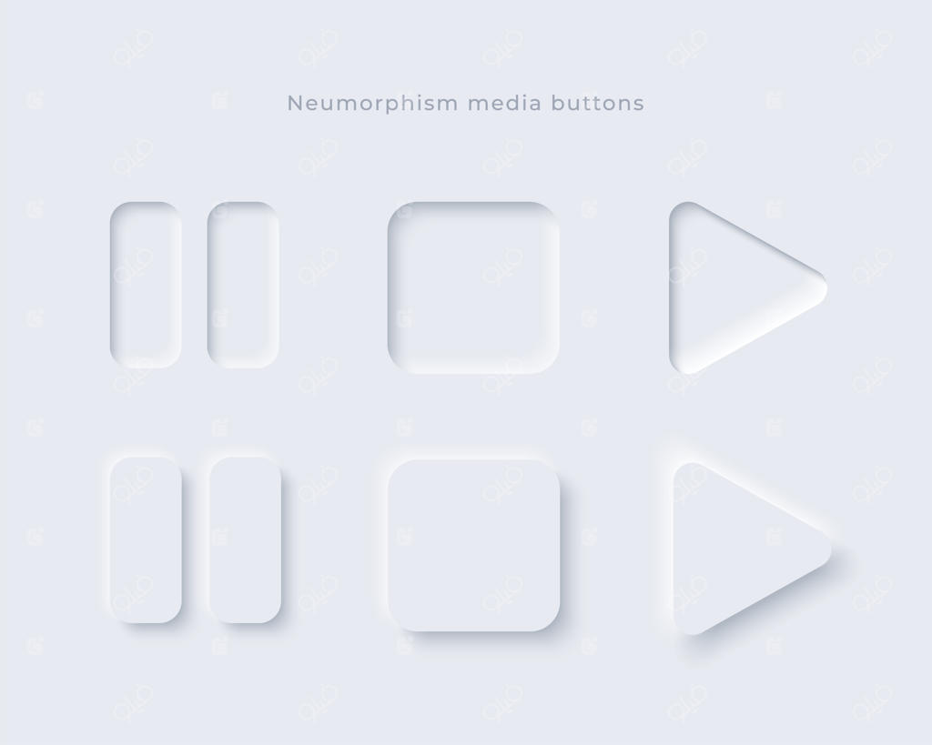 مجموعه دکمه‌های رسانه‌ای نیومورفیک: عناصر طراحی مینیمال برای رابط کاربری.