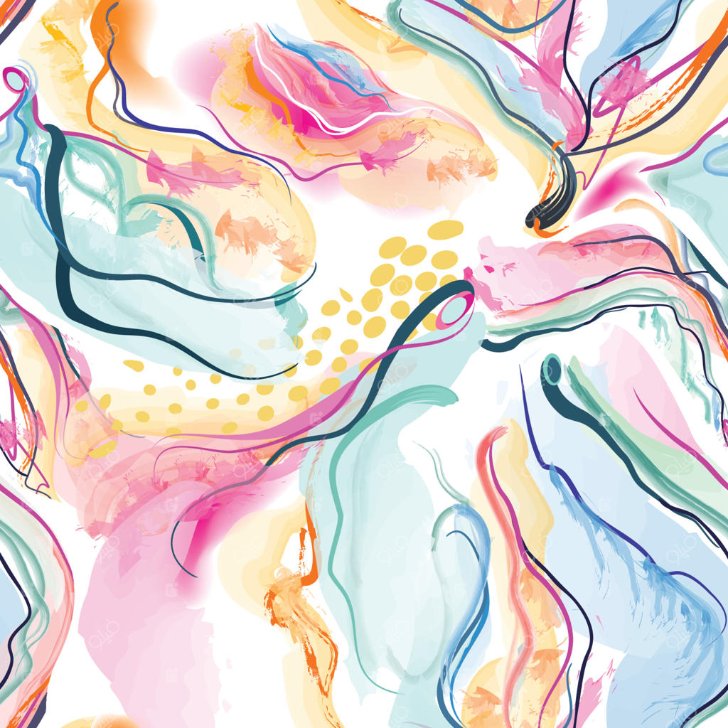 پترن یکپارچه خطوط موج‌دار انتزاعی: بافت ارگانیک بهاری با اشکال موج‌دار روان و پس‌زمینه آبرنگی زیبا
