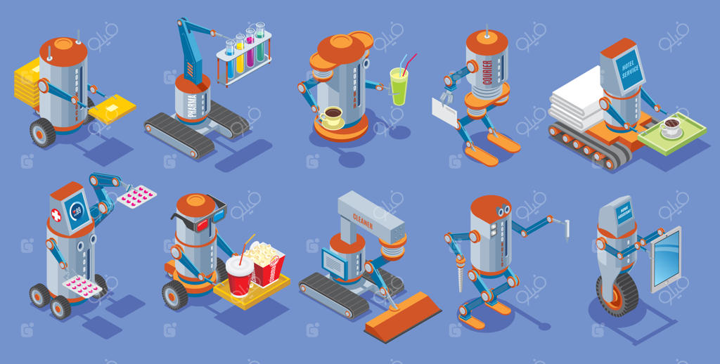 مجموعه ربات‌های ایزومتریک با خدمات پیک، پزشکی، نظافت هتل، سینما، ساخت و ساز و کارهای خانگی
